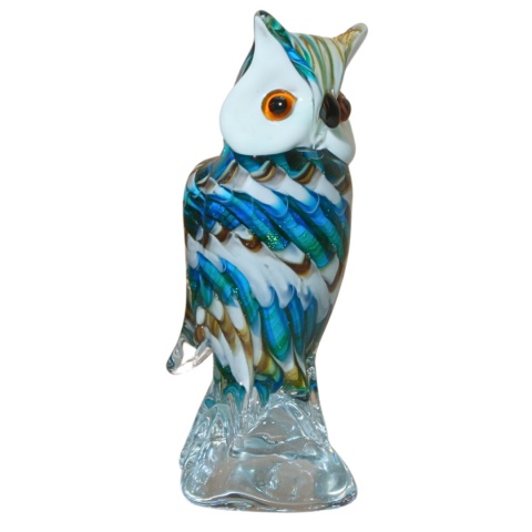 SZKLANA DEKORACJA Sowa Biało-Niebieska 23cm Typu MURANO SZKLANA DEKORACJA Sowa Biało-Niebieska 23cm Typu MURANO