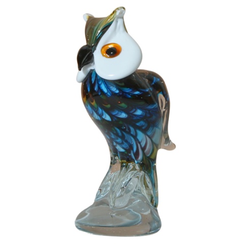 SZKLANA DEKORACJA Sowa Niebieska 19cm Typu MURANO SZKLANA DEKORACJA Sowa Niebieska 19cm Typu MURANO