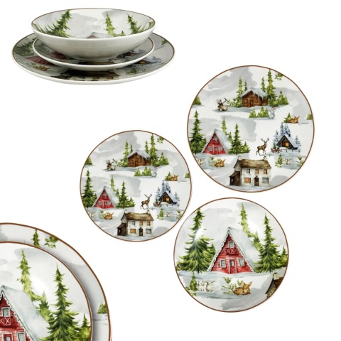 ARCA Komplet SERWIS OBIADOWY Świąteczna Kraina 18 el. 6 osób Porcelana
