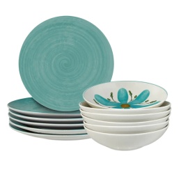 ARCA Komplet SERWIS OBIADOWY Zestaw Kwiat Niebieski 12 el. 6 osób Porcelana